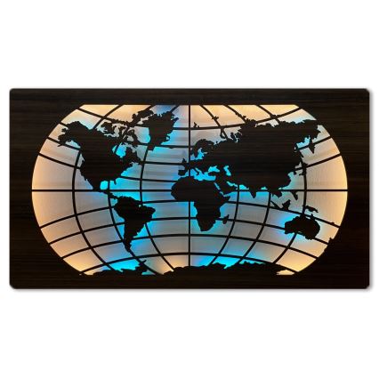 Li-Go 4709/DUB2 - LED RGBW decoración de pared regulable LED/24W/230V 125x74 cm roble/Mapa del mundo paralelos + mando a distancia