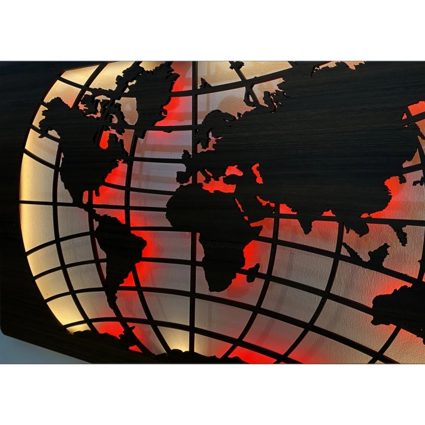 Li-Go 4709/DUB2 - LED RGBW decoración de pared regulable LED/24W/230V 125x74 cm roble/Mapa del mundo paralelos + mando a distancia