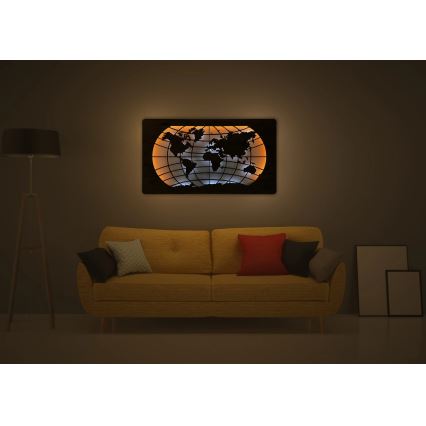 Li-Go 4868/DUB2 - Decoración de pared LED regulable LED/24W/230V 110x60 cm roble/Mapa del mundo con paralelos