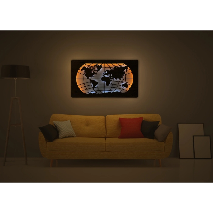 Li-Go 4868/DUB2 - Decoración de pared LED regulable LED/24W/230V 110x60 cm roble/Mapa del mundo con paralelos