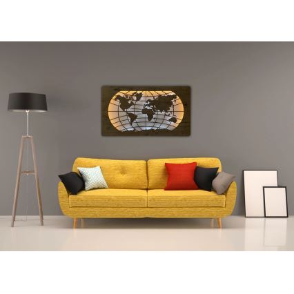 Li-Go 4868/DUB2 - Decoración de pared LED regulable LED/24W/230V 110x60 cm roble/Mapa del mundo con paralelos