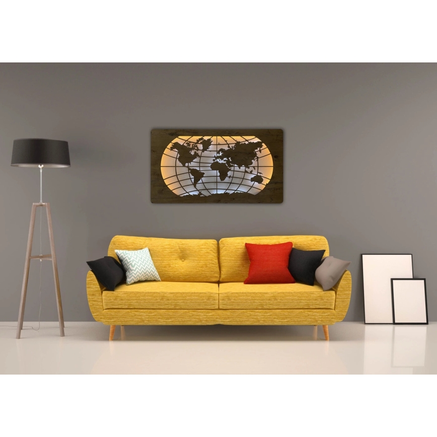 Li-Go 4868/DUB2 - Decoración de pared LED regulable LED/24W/230V 110x60 cm roble/Mapa del mundo con paralelos