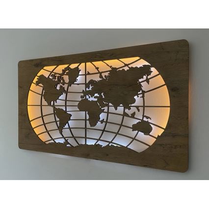 Li-Go 4868/DUB2 - Decoración de pared LED regulable LED/24W/230V 110x60 cm roble/Mapa del mundo con paralelos