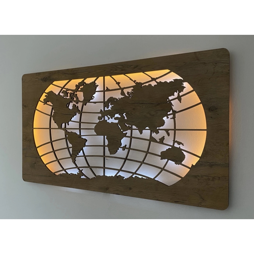 Li-Go 4868/DUB2 - Decoración de pared LED regulable LED/24W/230V 110x60 cm roble/Mapa del mundo con paralelos