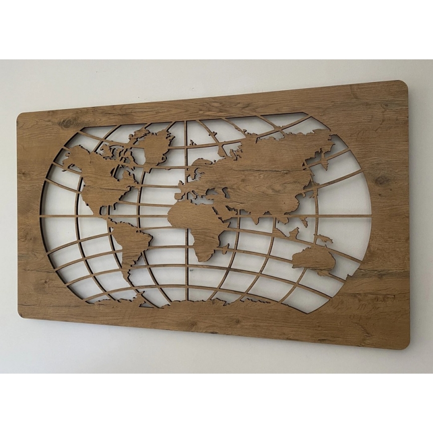 Li-Go 4868/DUB2 - Decoración de pared LED regulable LED/24W/230V 110x60 cm roble/Mapa del mundo con paralelos