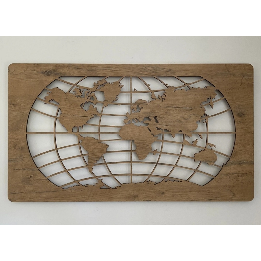 Li-Go 4868/DUB2 - Decoración de pared LED regulable LED/24W/230V 110x60 cm roble/Mapa del mundo con paralelos