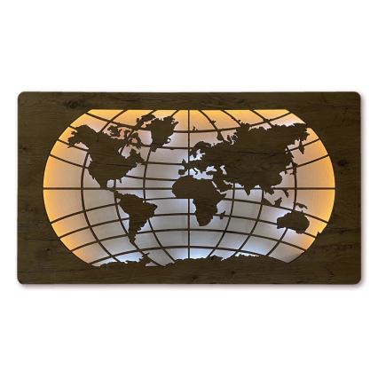 Li-Go 4868/DUB2 - Decoración de pared LED regulable LED/24W/230V 110x60 cm roble/Mapa del mundo con paralelos