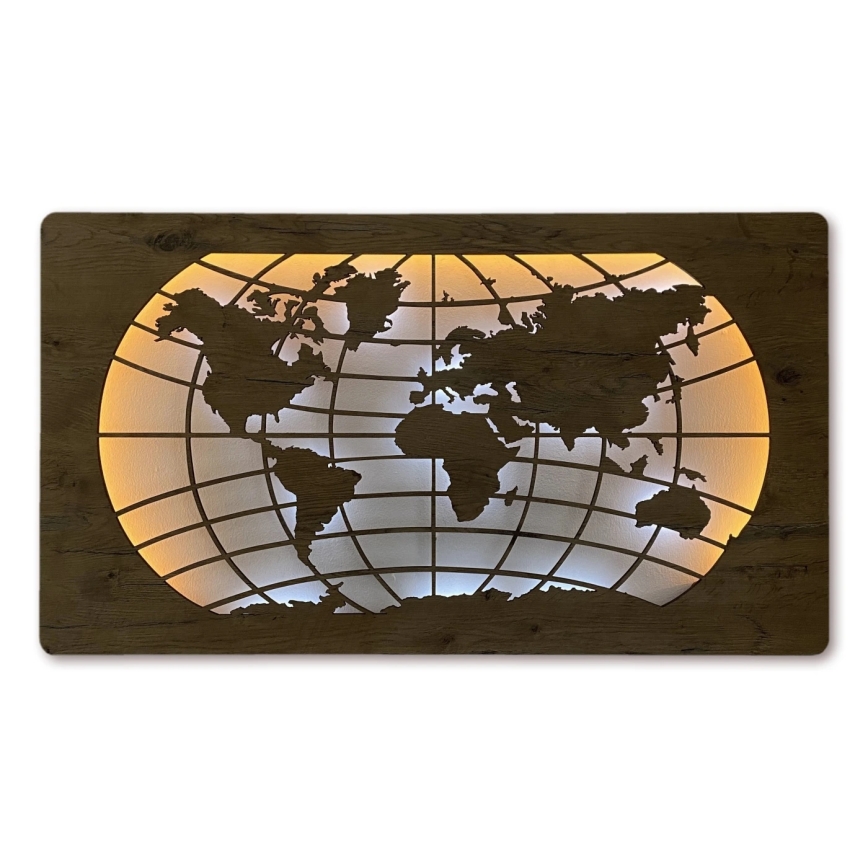 Li-Go 4868/DUB2 - Decoración de pared LED regulable LED/24W/230V 110x60 cm roble/Mapa del mundo con paralelos