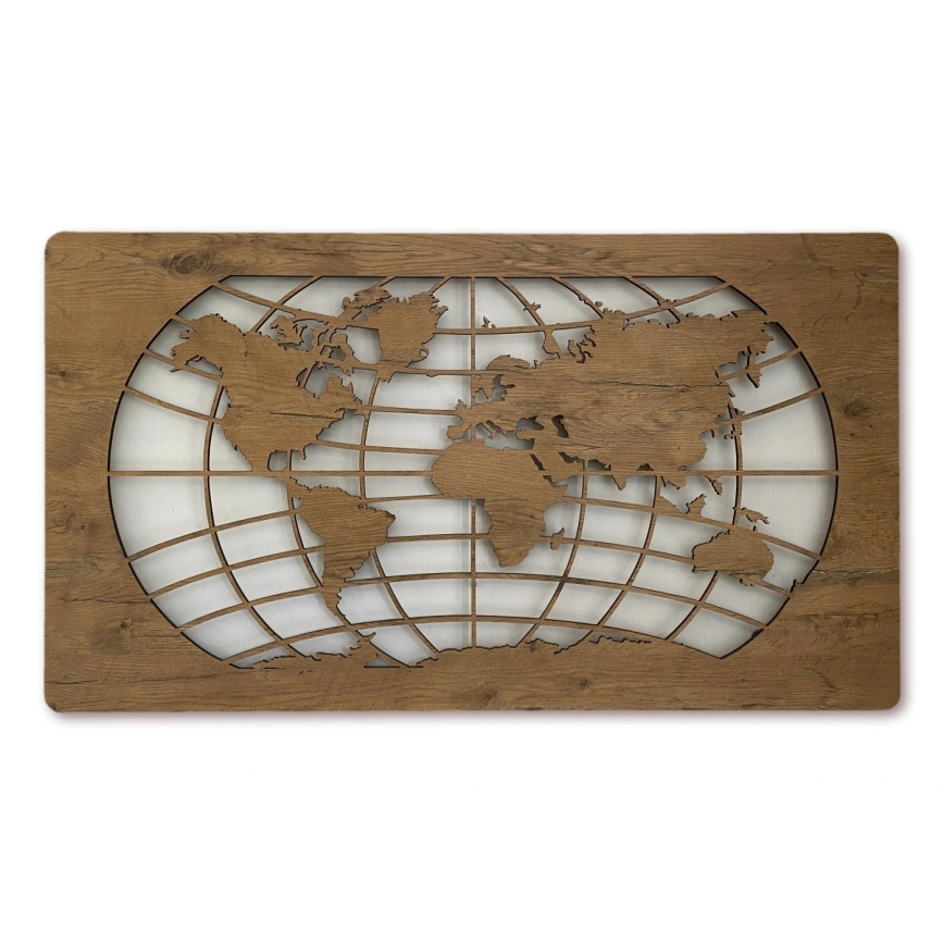 Li-Go 4868/DUB2 - Decoración de pared LED regulable LED/24W/230V 110x60 cm roble/Mapa del mundo con paralelos