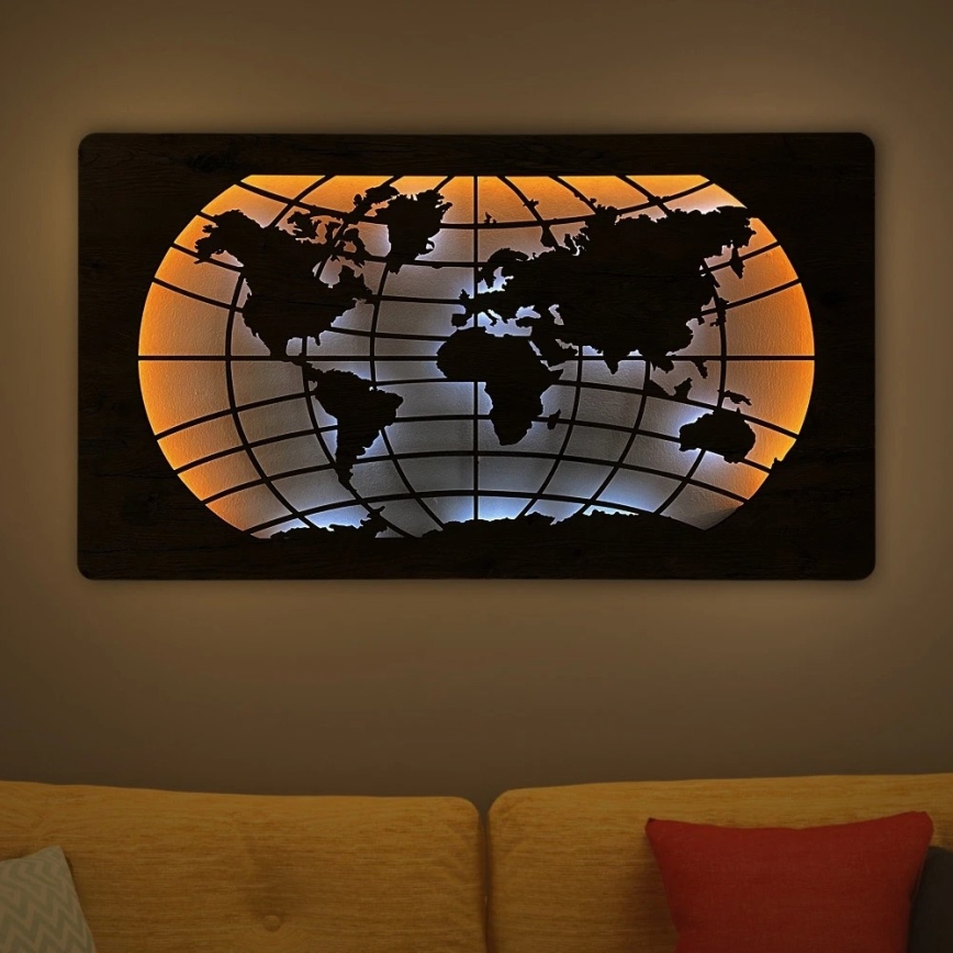 Li-Go 4868/DUB2 - Decoración de pared LED regulable LED/24W/230V 110x60 cm roble/Mapa del mundo con paralelos