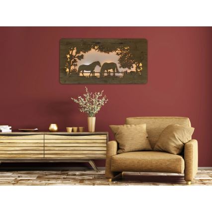 Li-Go 5012/B/4 - Decoración de pared LED regulable LED/10W/5V 30000 mAh 120x60 cm roble/caballos + mando a distancia