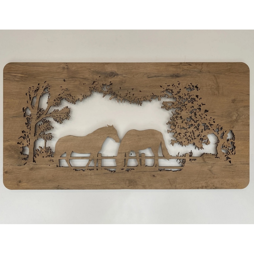 Li-Go 5012/B/4 - Decoración de pared LED regulable LED/10W/5V 30000 mAh 120x60 cm roble/caballos + mando a distancia