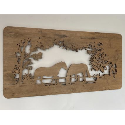 Li-Go 5012/B/4 - Decoración de pared LED regulable LED/10W/5V 30000 mAh 120x60 cm roble/caballos + mando a distancia