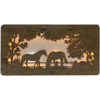 Li-Go 5012/B/4 - Decoración de pared LED regulable LED/10W/5V 30000 mAh 120x60 cm roble/caballos + mando a distancia