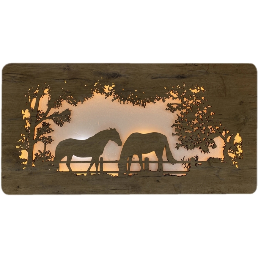 Li-Go 5012/B/4 - Decoración de pared LED regulable LED/10W/5V 30000 mAh 120x60 cm roble/caballos + mando a distancia