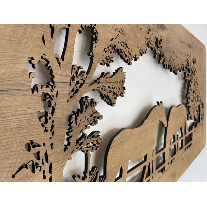 Li-Go 5012/B/4 - Decoración de pared LED regulable LED/10W/5V 30000 mAh 120x60 cm roble/caballos + mando a distancia