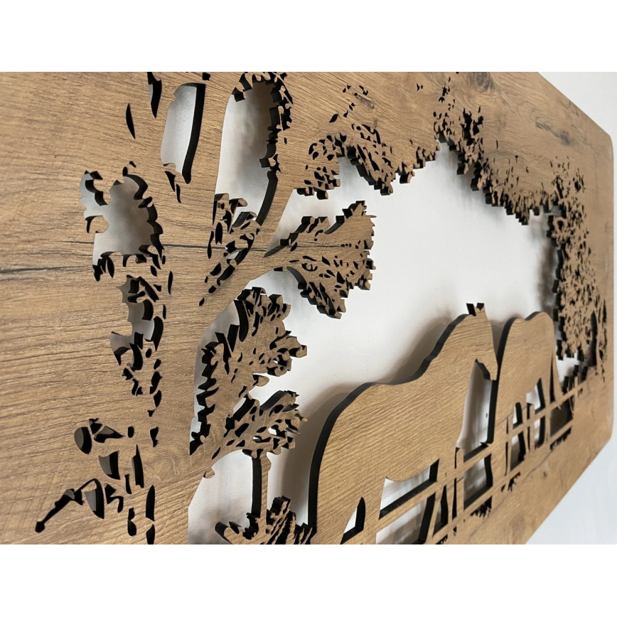 Li-Go 5012/B/4 - Decoración de pared LED regulable LED/10W/5V 30000 mAh 120x60 cm roble/caballos + mando a distancia