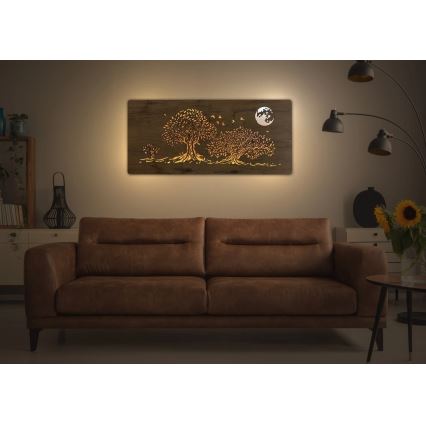 Li-Go 5042/DUB2 - Lámpara decorativa de pared LED regulable LED/24W/230V 110x50 cm roble/Tres robles y luna