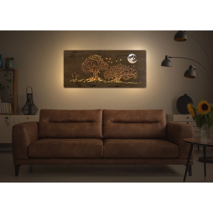 Li-Go 5042/DUB2 - Lámpara decorativa de pared LED regulable LED/24W/230V 110x50 cm roble/Tres robles y luna