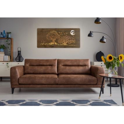 Li-Go 5042/DUB2 - Lámpara decorativa de pared LED regulable LED/24W/230V 110x50 cm roble/Tres robles y luna