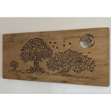 Li-Go 5042/DUB2 - Lámpara decorativa de pared LED regulable LED/24W/230V 110x50 cm roble/Tres robles y luna