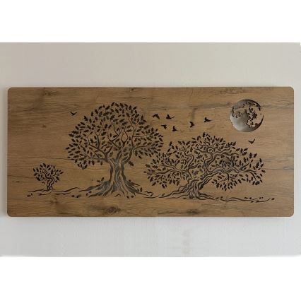 Li-Go 5042/DUB2 - Lámpara decorativa de pared LED regulable LED/24W/230V 110x50 cm roble/Tres robles y luna