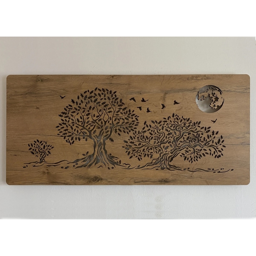 Li-Go 5042/DUB2 - Lámpara decorativa de pared LED regulable LED/24W/230V 110x50 cm roble/Tres robles y luna