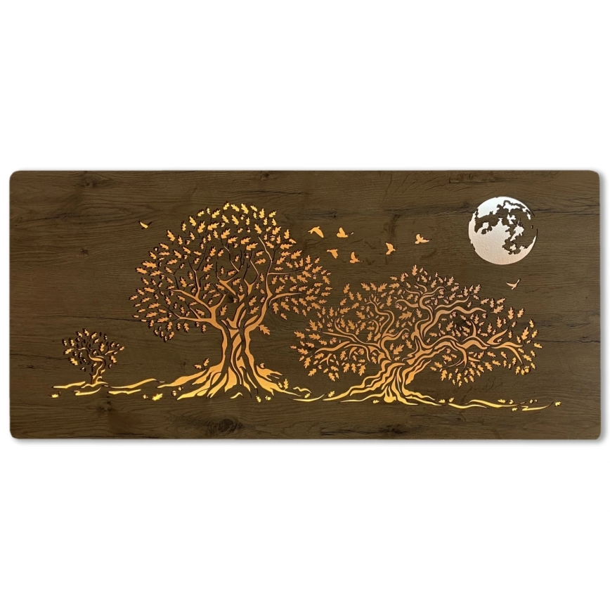 Li-Go 5042/DUB2 - Lámpara decorativa de pared LED regulable LED/24W/230V 110x50 cm roble/Tres robles y luna