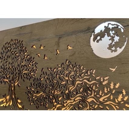 Li-Go 5042/DUB2 - Lámpara decorativa de pared LED regulable LED/24W/230V 110x50 cm roble/Tres robles y luna