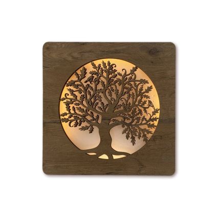 Li-Go 5275/DUB2 - Decoración de pared LED regulable LED/10W/5V 20000 mAh 42x42 cm roble/Roble en círculo + mando a distancia