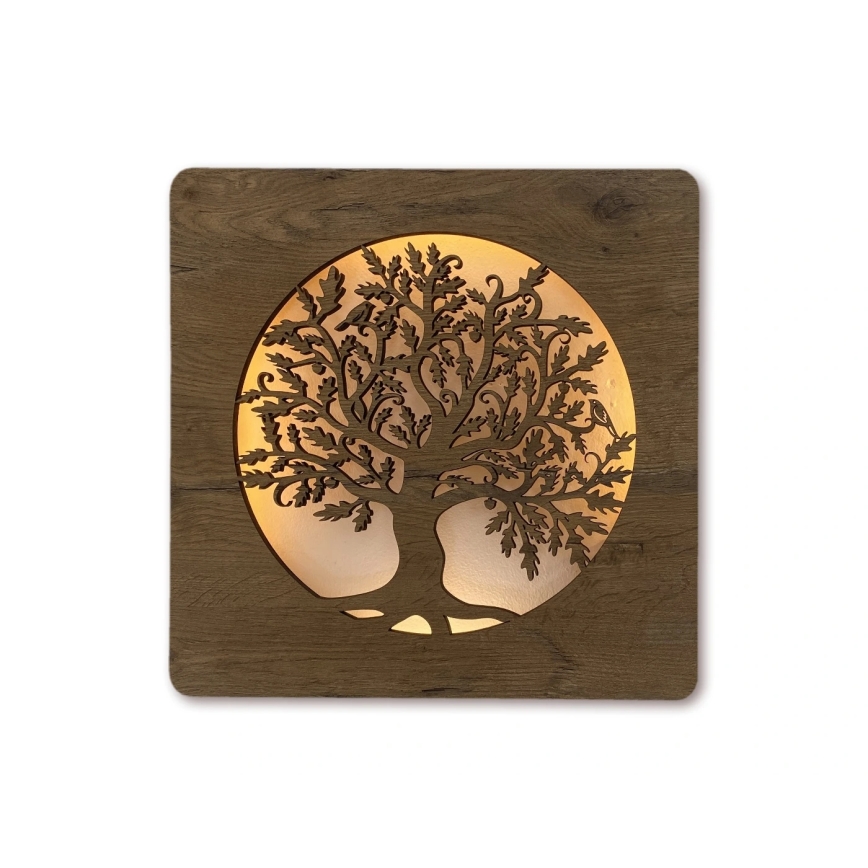 Li-Go 5275/DUB2 - Decoración de pared LED regulable LED/10W/5V 20000 mAh 42x42 cm roble/Roble en círculo + mando a distancia