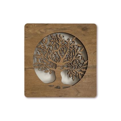 Li-Go 5275/DUB2 - Decoración de pared LED regulable LED/10W/5V 20000 mAh 42x42 cm roble/Roble en círculo + mando a distancia