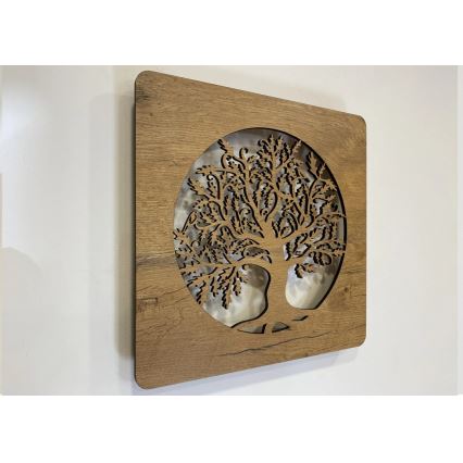 Li-Go 5275/DUB2 - Reloj LED regulable LED/10W/5V 20000 mAh 42x42 cm roble/Roble en círculo + control remoto