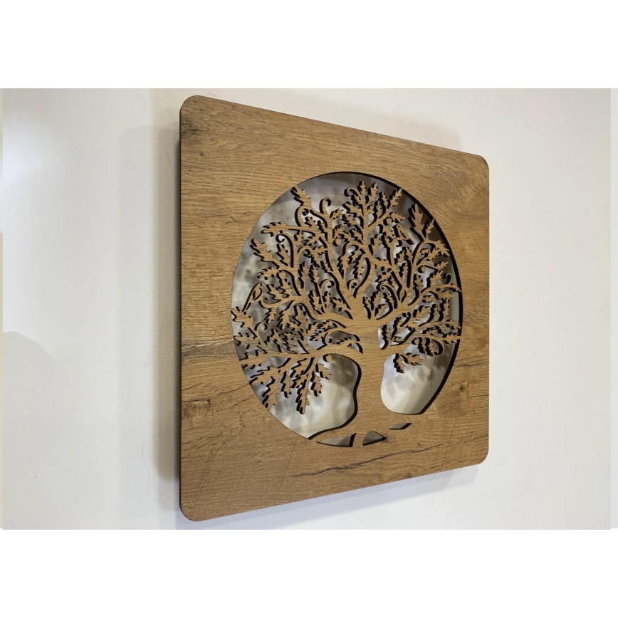 Li-Go 5275/DUB2 - Reloj LED regulable LED/10W/5V 20000 mAh 42x42 cm roble/Roble en círculo + control remoto