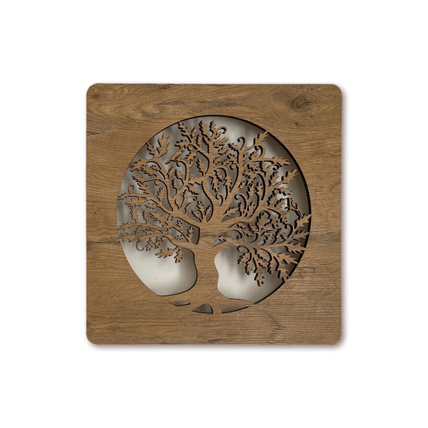 Li-Go 5275/DUB2 - Reloj LED regulable LED/10W/5V 20000 mAh 42x42 cm roble/Roble en círculo + control remoto