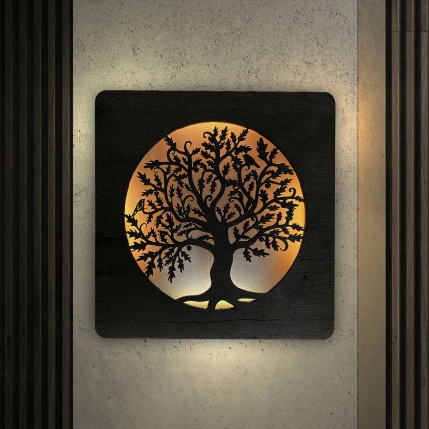 Li-Go 5275/DUB2 - Reloj LED regulable LED/10W/5V 20000 mAh 42x42 cm roble/Roble en círculo + control remoto