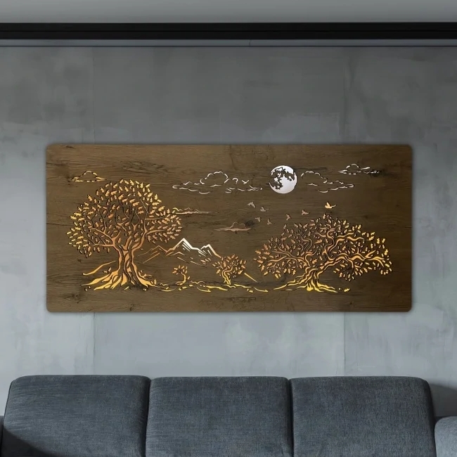 Li-Go 5478/DUB2 - Decoración de pared LED regulable LED/24W/230V 130x60 cm roble/Cuatro robles y luna