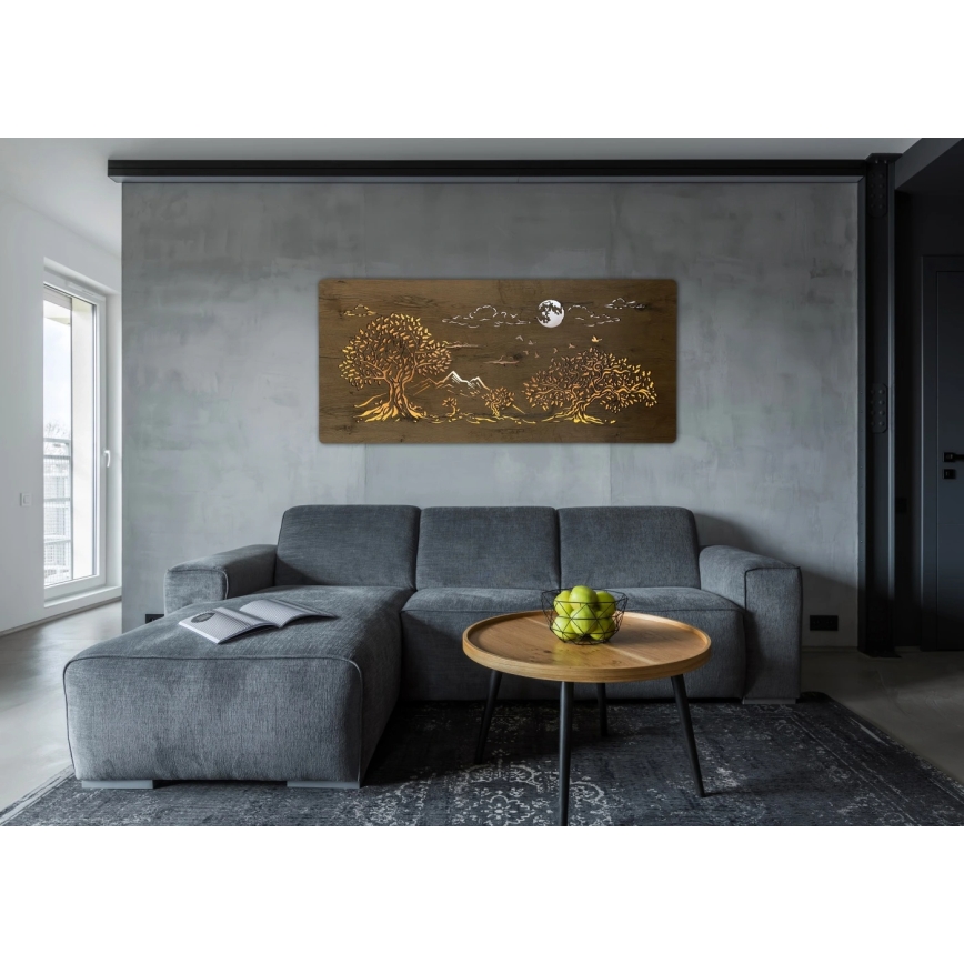 Li-Go 5478/DUB2 - Decoración de pared LED regulable LED/24W/230V 130x60 cm roble/Cuatro robles y luna