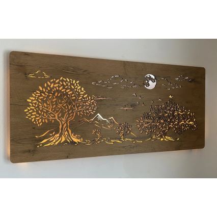 Li-Go 5478/DUB2 - Decoración de pared LED regulable LED/24W/230V 130x60 cm roble/Cuatro robles y luna