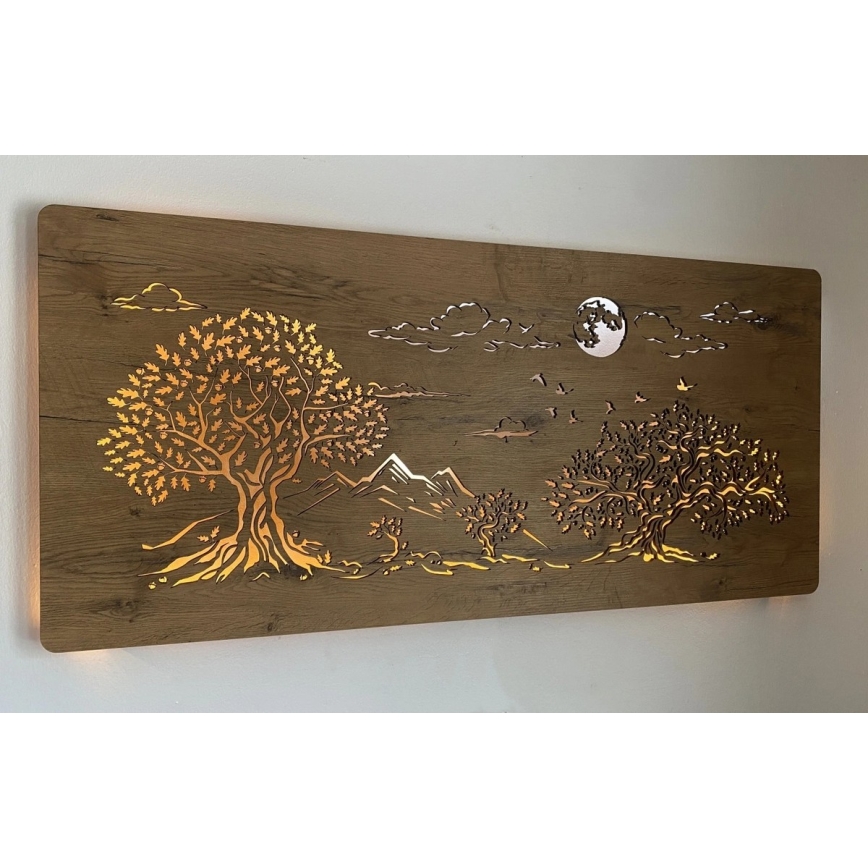 Li-Go 5478/DUB2 - Decoración de pared LED regulable LED/24W/230V 130x60 cm roble/Cuatro robles y luna