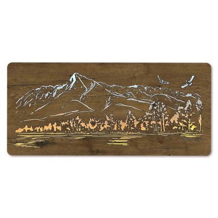 Li-Go 5589/A/DUB2 - Decoración mural LED regulable LED/10W/5V 30000 mAh 110x50 cm roble/Montañas con pájaros