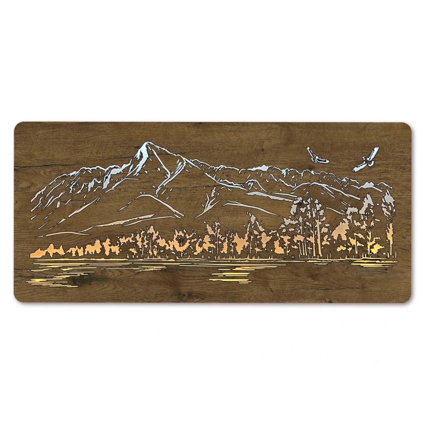 Li-Go 5589/A/DUB2 - Decoración mural LED regulable LED/10W/5V 30000 mAh 110x50 cm roble/Montañas con pájaros