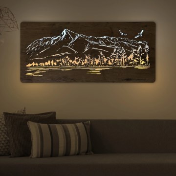 Li-Go 5589/A/DUB2 - Decoración mural LED regulable LED/10W/5V 30000 mAh 110x50 cm roble/Montañas con pájaros