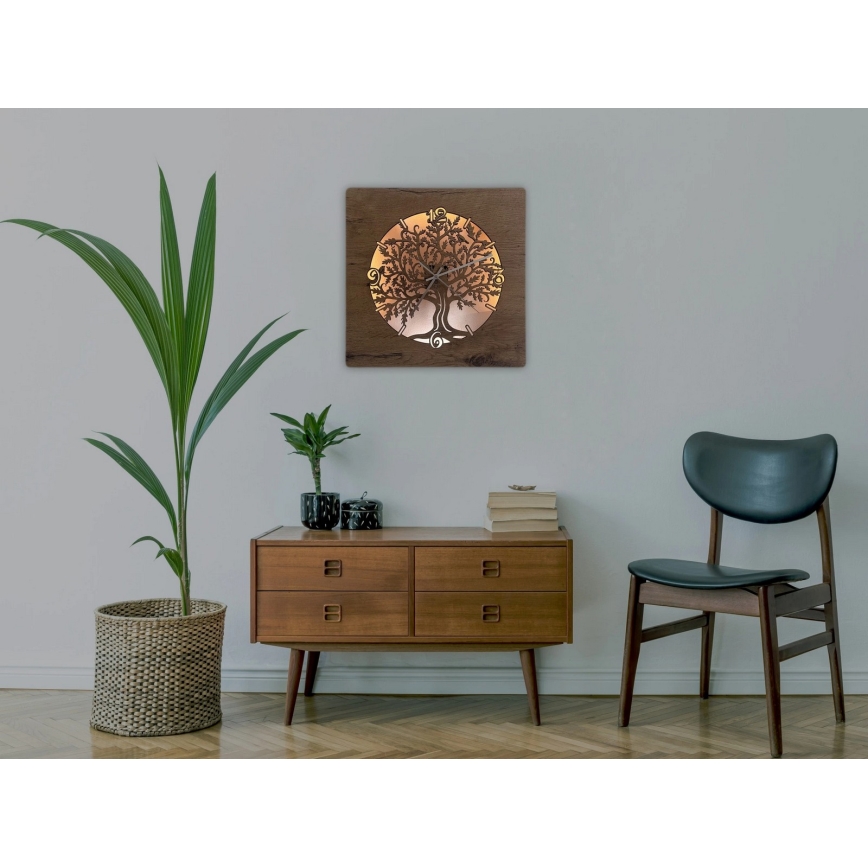 Li-Go 5652/DUB2 - Reloj de pared LED regulable LED/10W/5V 20000 mAh 42x42 cm roble/roble circular + mando a distancia