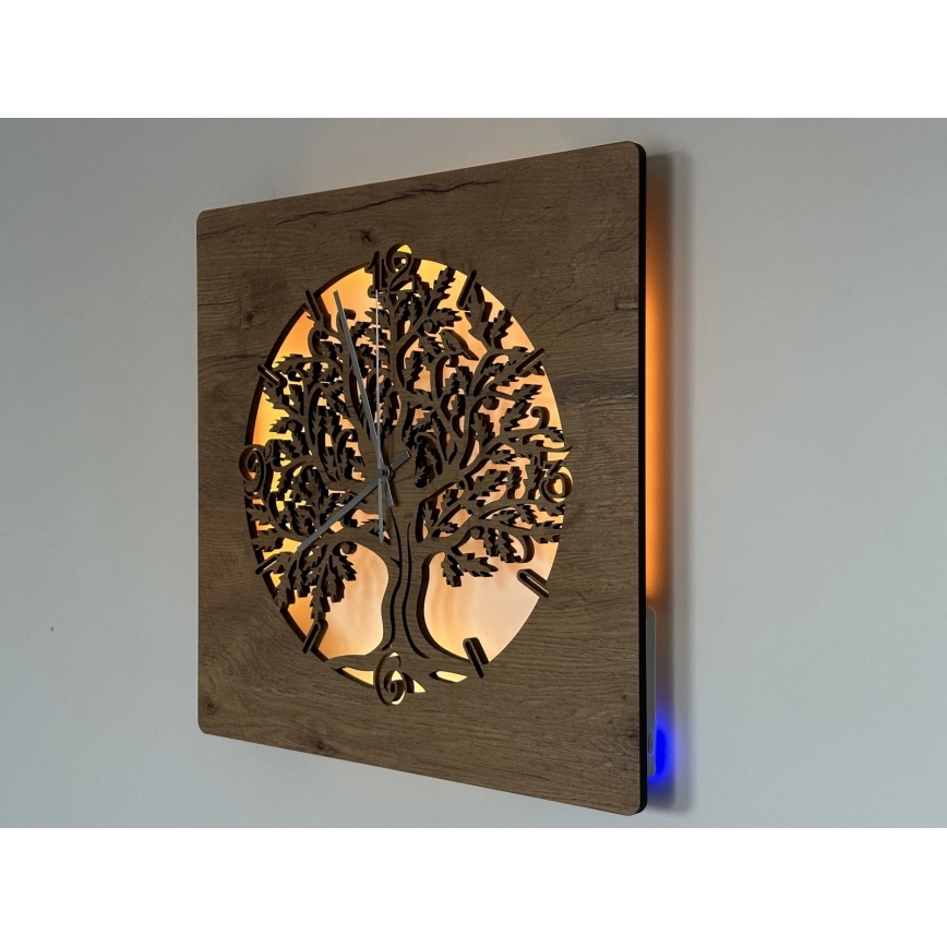 Li-Go 5652/DUB2 - Reloj de pared LED regulable LED/10W/5V 20000 mAh 42x42 cm roble/roble circular + mando a distancia