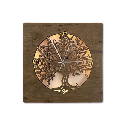 Li-Go 5652/DUB2 - Reloj de pared LED regulable LED/10W/5V 20000 mAh 42x42 cm roble/roble circular + mando a distancia