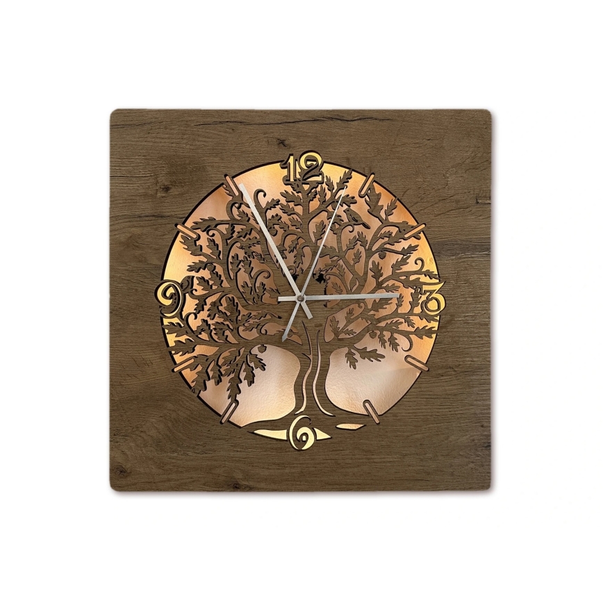 Li-Go 5652/DUB2 - Reloj de pared LED regulable LED/10W/5V 20000 mAh 42x42 cm roble/roble circular + mando a distancia