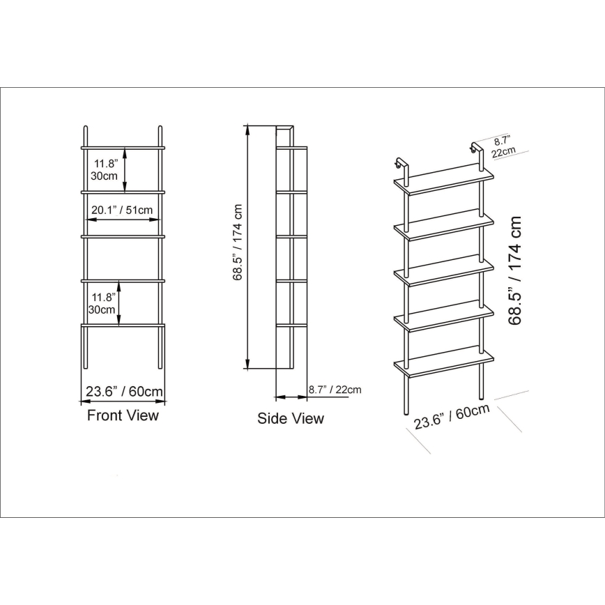 Librería de pared PAULA 174x60 cm negro