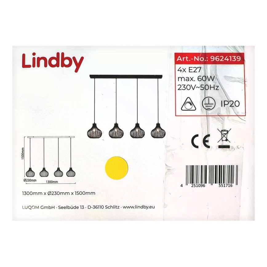 Lindby - Lámpara de araña de cable FRANCES 4xE27/60W/230V