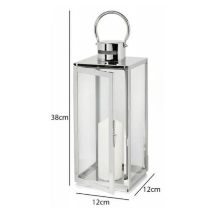 Linterna decorativa de 38 cm en cromo brillante